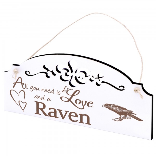 Schild Rabe Deko 20x10cm - All you need is Love and a Raven - Holz