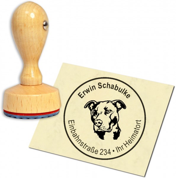 Stempel Adressstempel Holzstempel - American Pit Bull Terrier Kopf - rund 40mm