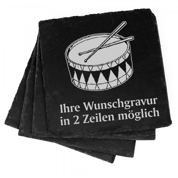 4x Trommel Deko Schiefer Untersetzer Wunschgravur Set - 11 x 11 cm