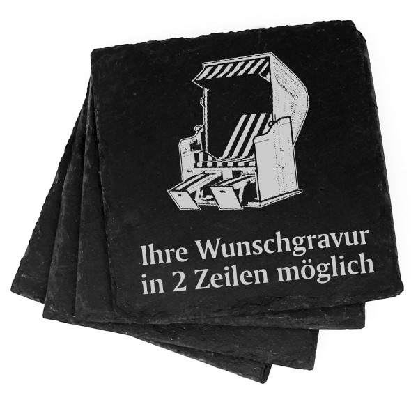 4x Strandkorb Deko Schiefer Untersetzer Wunschgravur Set - 11 x 11 cm