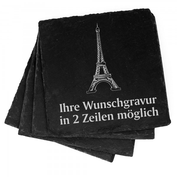 4x Eiffelturm Deko Schiefer Untersetzer Wunschgravur Set - 11 x 11 cm