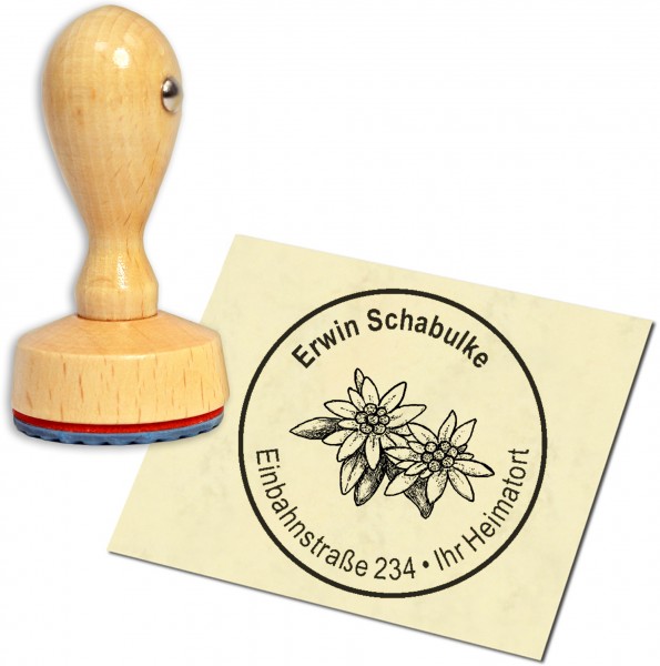 Stempel Adressstempel Holzstempel - Alpen Edelweiss - rund 40mm