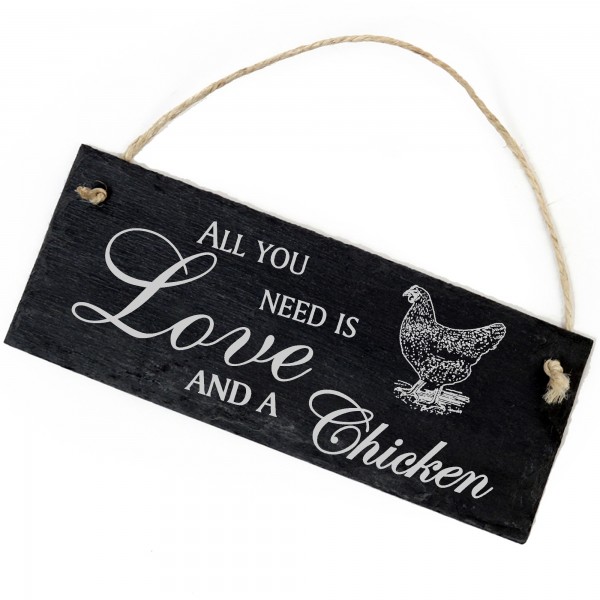 Schiefertafel Deko dunkles Huhn Schild 22 x 8 cm - All you need is Love and a Chicken