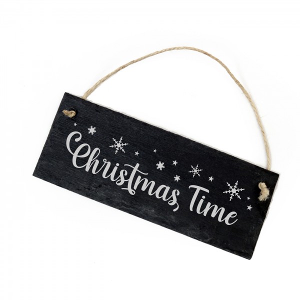 Schiefertafel Christmas Time - Schild Schneeflocken Motiv 22x8 cm