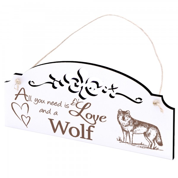 Schild Wolf im Schnee Deko 20x10cm - All you need is Love and a Wolf - Holz