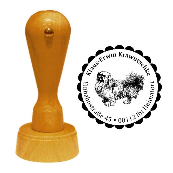Adressstempel Pekingese - Holzstempel personalisiert mit Adresse - Ø 40 mm