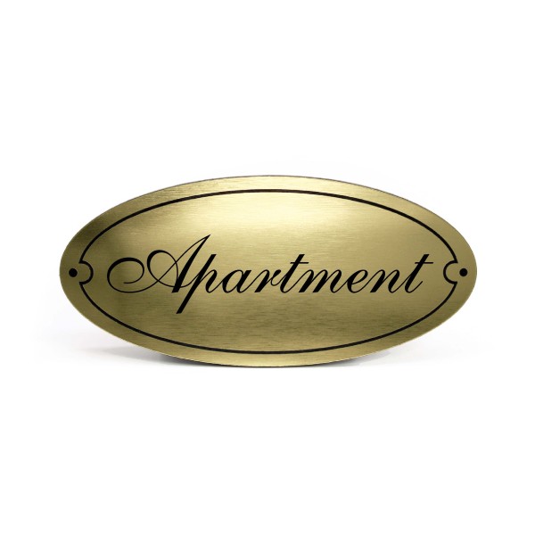 Apartment Schild Türschild Kunststoff gold graviert oval selbstklebend Wohnung Türdeko 15 x 7 cm