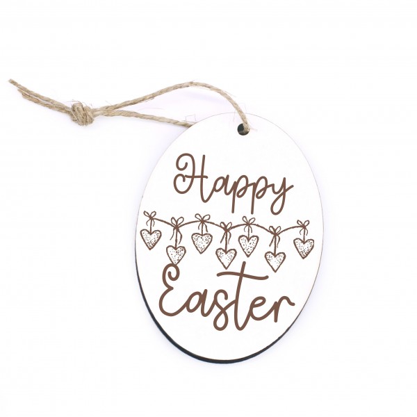 Oster Anhänger Happy Easter - Osterei mit Herzgirlande Motiv - 5 x 7 cm