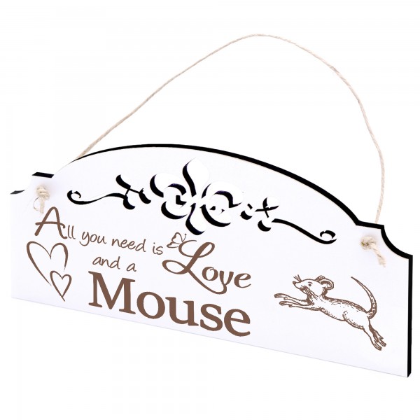 Schild springende Maus Deko 20x10cm - All you need is Love and a Mouse - Holz