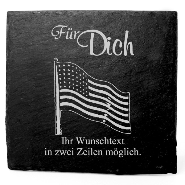 Deko Schiefer Untersetzer personalisiert Fahne Amerika - Für Dich - 11x11cm