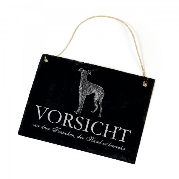 Hundeschild Galgo Schild aus Schiefer - Vorsicht vor dem Frauchen - 22cm x 16cm