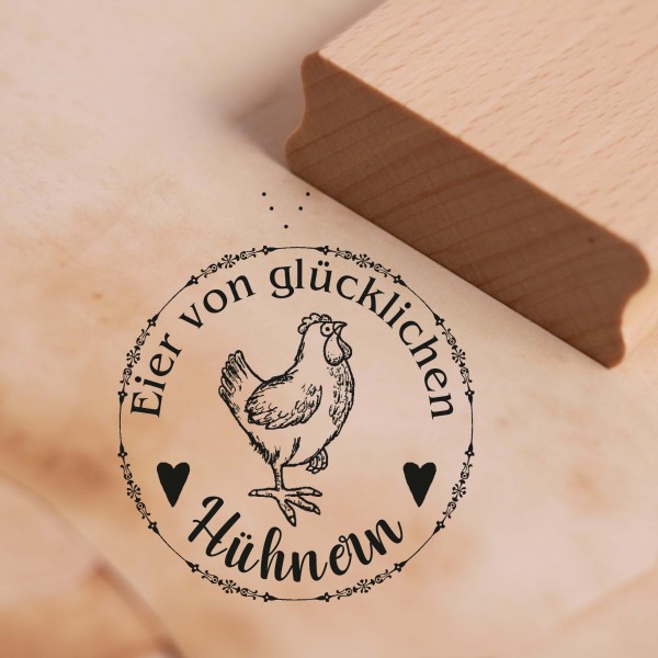Stempel Eier von glücklichen Hühnern - Motiv stolzes Huhn - Motivstempel für Eierkarton 68x68mm