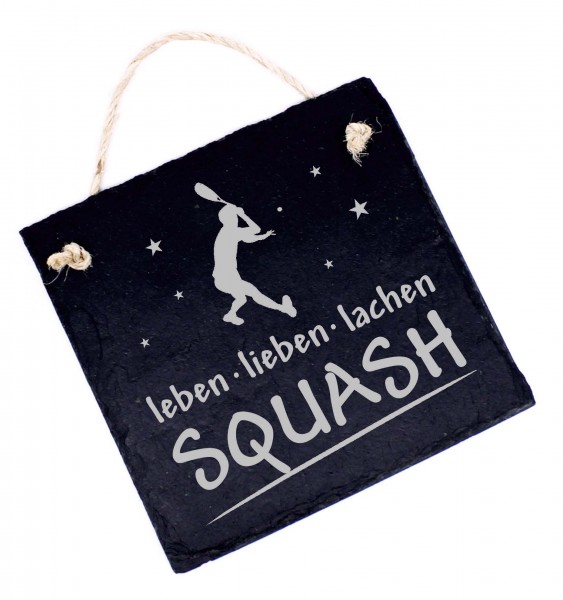 Squash Schild Schiefer Türschild Gravur - Leben Lieben Lachen - Dekoschild squashen 11 x 11 cm