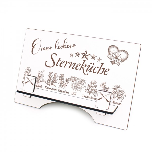 Buchhalterung für Kochbücher Omas leckere Sterneküche - mit Kräuter Motiv - 30 x 21 cm