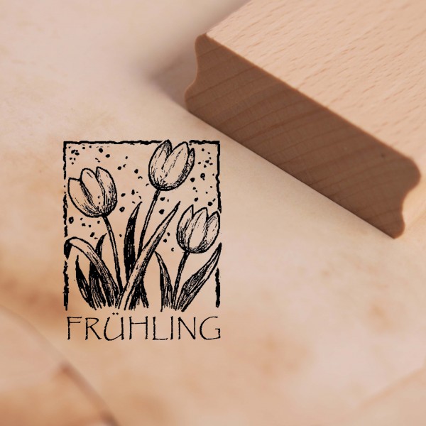 Motivstempel Frühling Tulpen im Rahmen - Stempel Holzstempel 38 x 48 mm