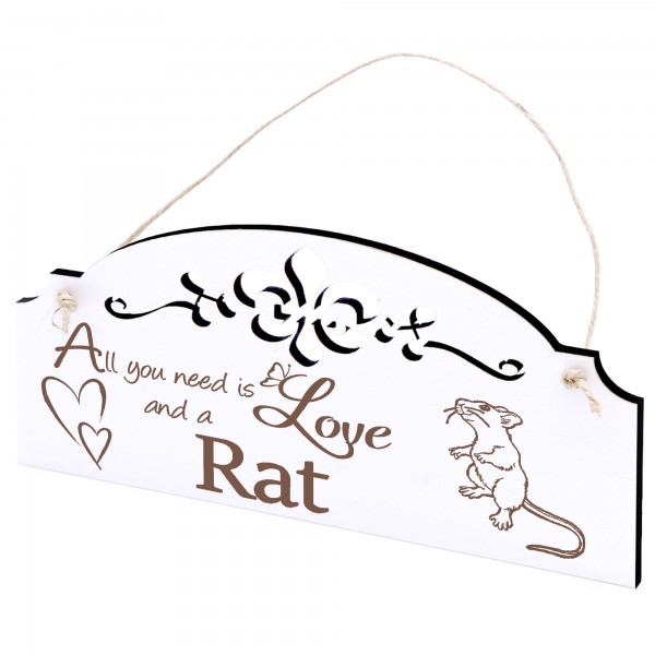 Schild stehende Ratte Deko 20x10cm - All you need is Love and a Rat - Holz