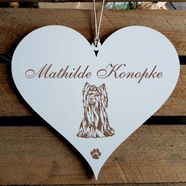 Herz Schild « Yorkshire Terrier » mit Namen - Türschild zum Anhängen