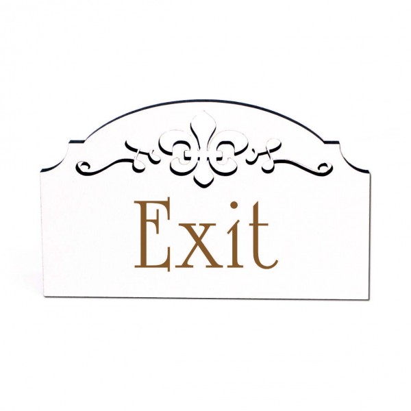 Exit Türschild Schild Englisch Ausgang Holzschild graviert selbstklebend Ornamente 15,5 x 9,5 cm