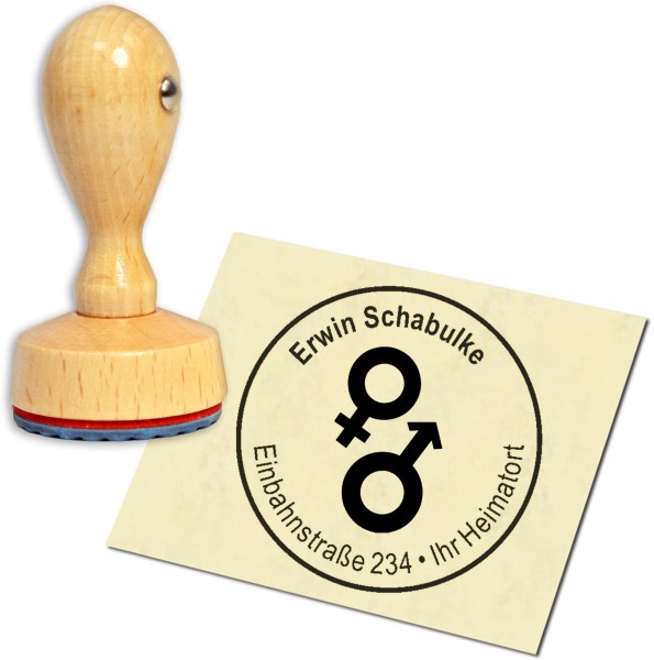 Stempel Adressstempel Holzstempel - Mann und Frau Symbol - rund 40mm