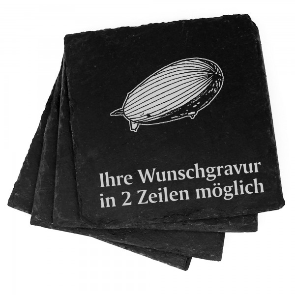 4x Zeppellin Deko Schiefer Untersetzer Wunschgravur Set - 11 x 11 cm