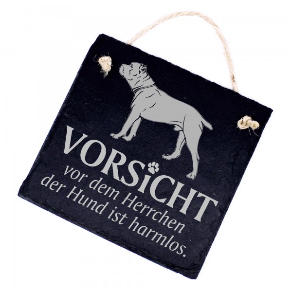 Hundeschild Cane Corso Schild aus Schiefer - Vorsicht vor dem Herrchen - 11cm x 11cm