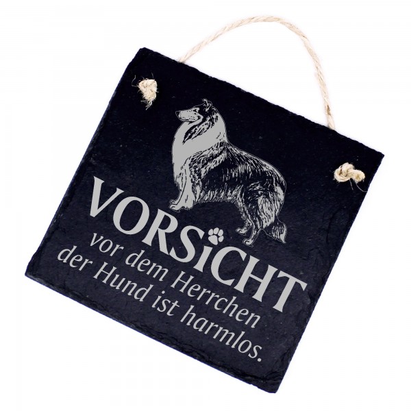 Hundeschild Collie Schild aus Schiefer - Vorsicht vor dem Herrchen - 11cm x 11cm