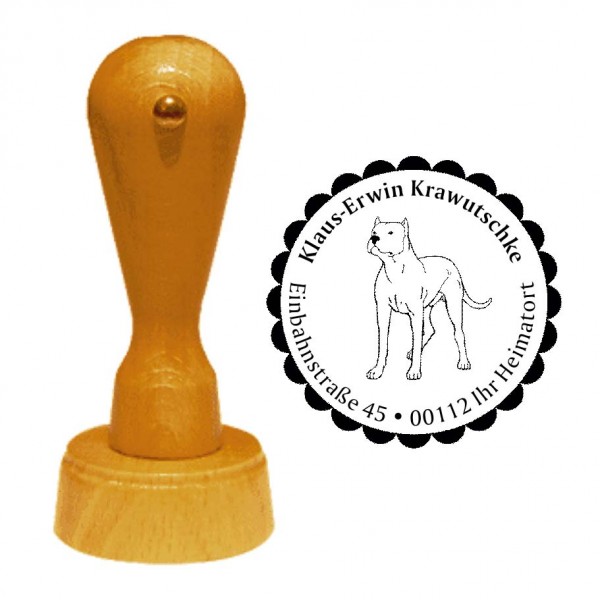 Adressstempel Dogo Argentino - Holzstempel personalisiert mit Adresse - Ø 40 mm