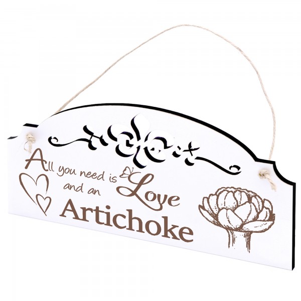 Schild Artischocke Deko 20x10cm - All you need is Love and an Artichoke - Holz