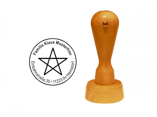 « Pentagramm » Holzstempel mit persönlichem Wunschtext