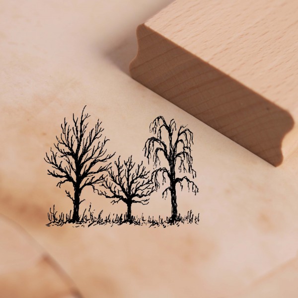 Motivstempel Drei Bäume ohne Blätter - Baumsilhouette Stempel Holzstempel 48 x 38 mm