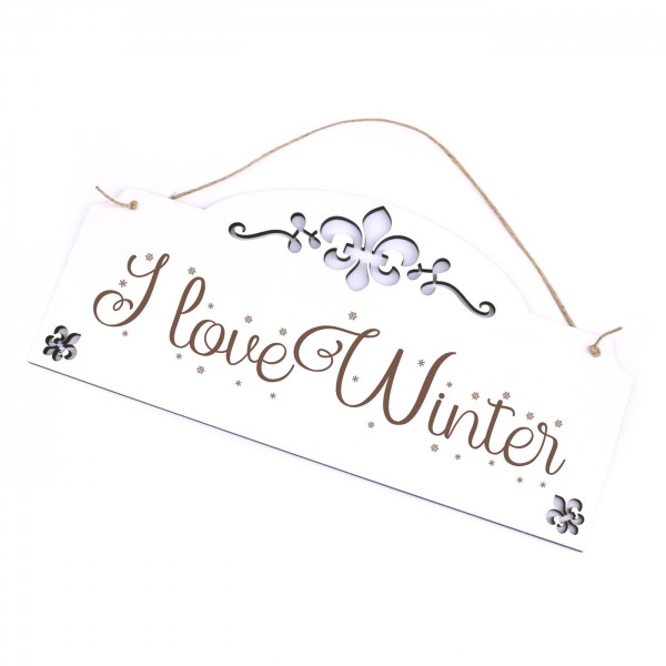 Schild I love Winter - Schneeflocken Türschild mit Ornamenten 28x13 cm
