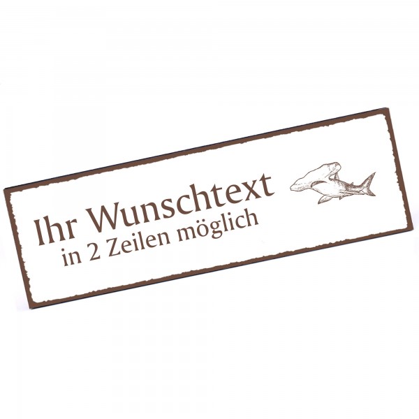 Türschild Hammerhai Namensschild personalisiert mit Gravur - 150mm x 50mm - selbstklebend