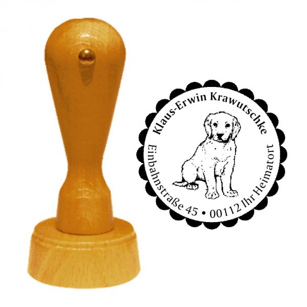 Adressstempel Labrador Retriever - Holzstempel personalisiert mit Adresse - Ø 40 mm