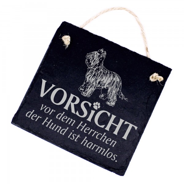 Hundeschild Briard Schild aus Schiefer - Vorsicht vor dem Herrchen - 11cm x 11cm