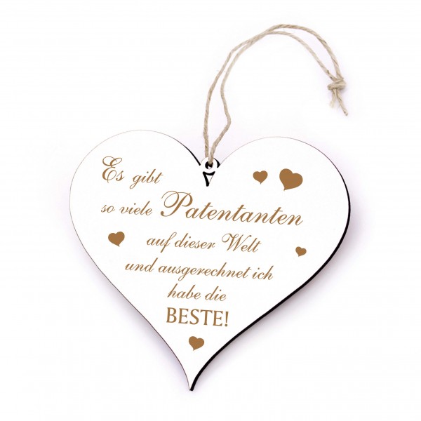 Patentante Schild Herz graviert mit Spruch - Beste Patentante der Welt - Taufe Dekoschild 13 x 12 cm