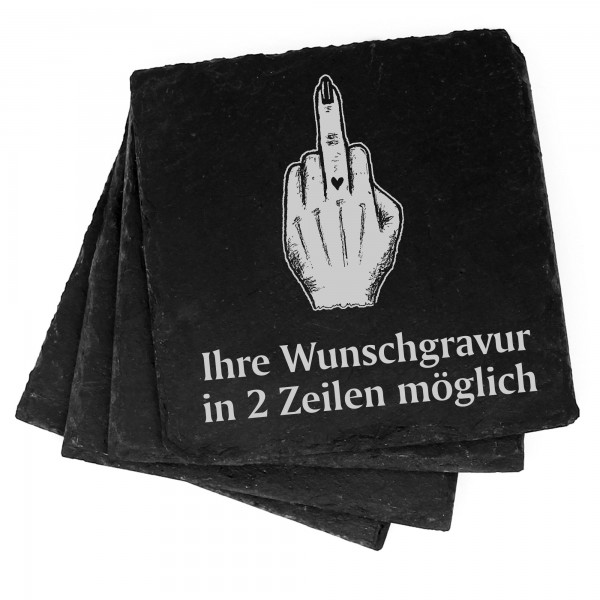 4x Stinkefinger Frau Deko Schiefer Untersetzer Wunschgravur Set - 11 x 11 cm