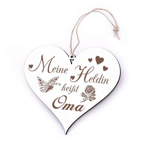 Oma Schild Herz aus Holz - meine Oma Heldin heißt Oma - 13x12cm