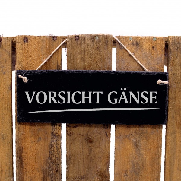 Schiefertafel Vorsicht Gänse - Türschild 22 x 8 cm - wetterfest
