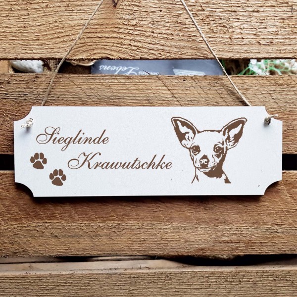 Schild « Chihuahua Kurzhaar Kopf » Namensschild Türschild zum Anhängen - 20 x 6,7 cm