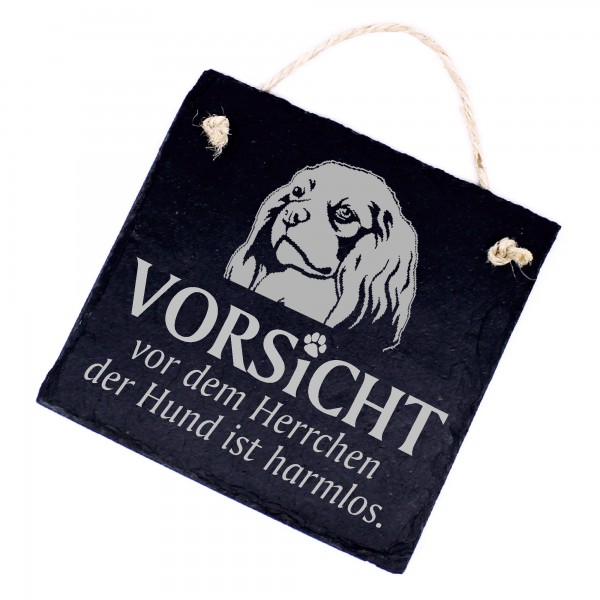 Hundeschild Cavalier King Charles Spaniel Schild aus Schiefer - Vorsicht vor dem Herrchen - 11cm x 1