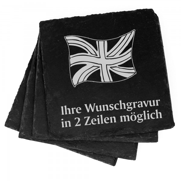 4x Fahne England Deko Schiefer Untersetzer Wunschgravur Set - 11 x 11 cm