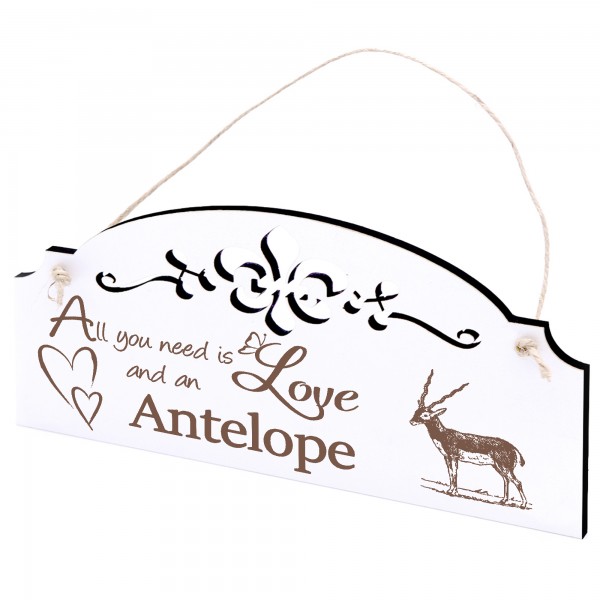 Schild Antilope Deko 20x10cm - All you need is Love and an Antelope - Holz