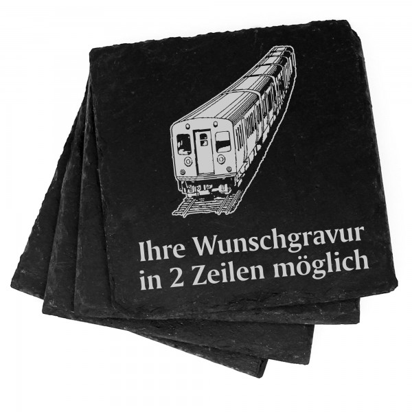 4x Strassenbahn Deko Schiefer Untersetzer Wunschgravur Set - 11 x 11 cm
