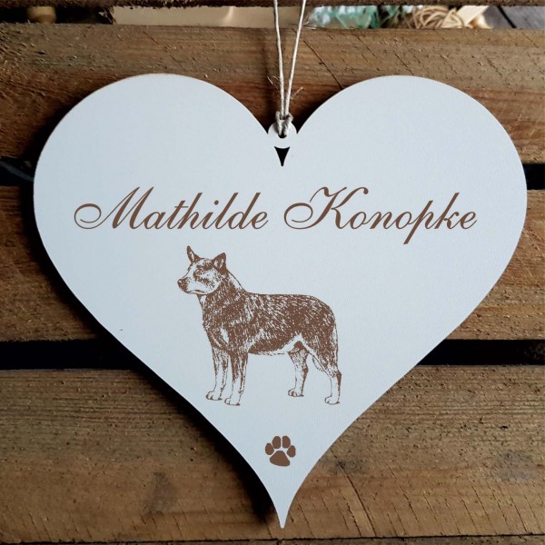 Herz Schild « Australian Cattle Dog » mit Namen - Türschild zum Anhängen