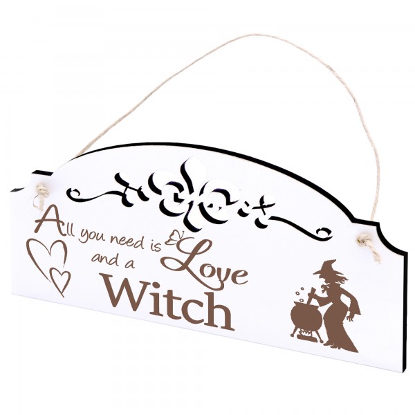 Schild Hexe am Kessel Deko 20x10cm - All you need is Love and a Witch - Holz