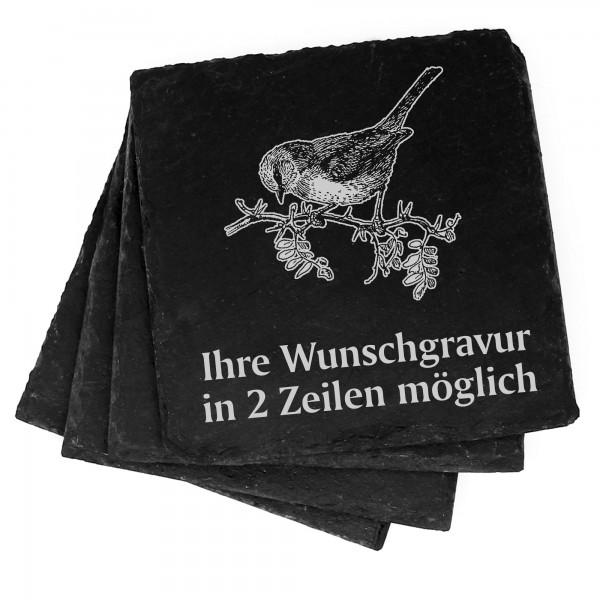 4x Spatz Deko Schiefer Untersetzer Wunschgravur Set - 11 x 11 cm