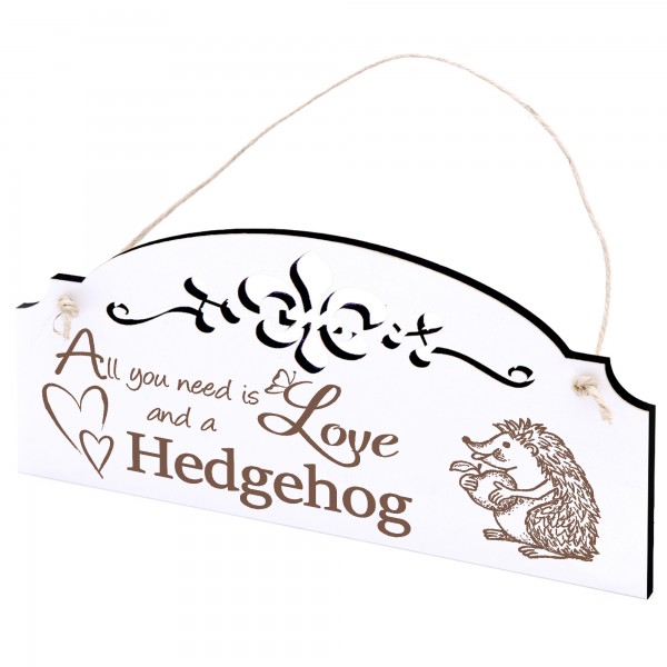 Schild Igel mit Apfel Deko 20x10cm - All you need is Love and a Hedgehog - Holz