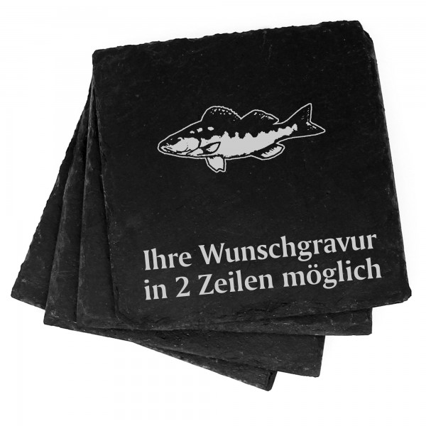 4x Zander Deko Schiefer Untersetzer Wunschgravur Set - 11 x 11 cm