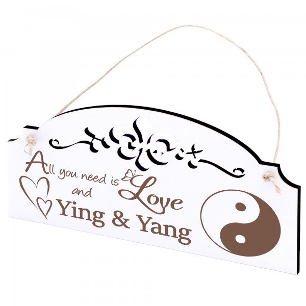 Schild Ying und Yang Deko 20x10cm - All you need is Love and Ying & Yang - Holz