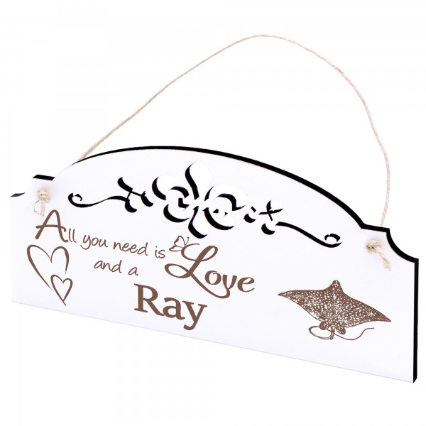 Schild Rochen Deko 20x10cm - All you need is Love and a Ray - Holz